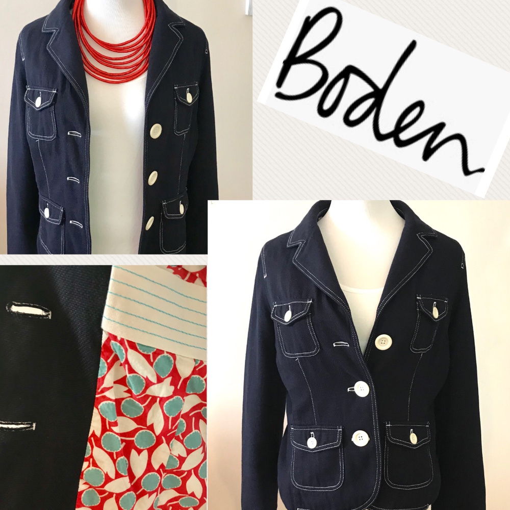 Boden Navy Cotton Blazer